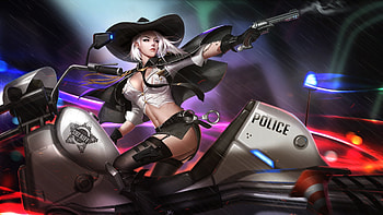 Sheriff Ashe, ashe, fantasy, liang xing, lol, girl, luminos, hat, sheriff HD wallpaper