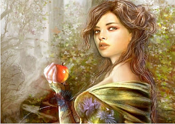 Red apple, apple, girl with an apple, red HD wallpaper
