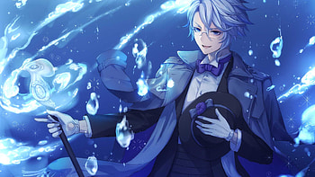 Blue Eyes Glasses Coat Suit Dress Sky Background Anime Girl HD wallpaper