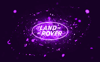 Land Rover violet logo, , violet neon lights, creative, violet abstract background, Land Rover logo, cars brands, Land Rover HD wallpaper