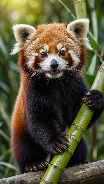 Adorable Baby Red Panda on Bamboo Branch, Cute, Wildlife, Portrait HD phone wallpaper