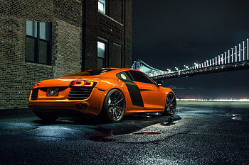 Orange car, rear-view, Audi R8 HD wallpaper