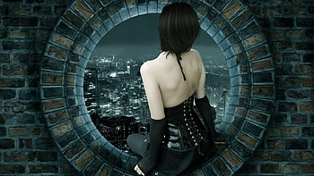 Woman looking at the city, Woman, City, Digital Art HD wallpaper
