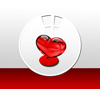 Red Glass Heart, glass, shadow, ball, red HD wallpaper
