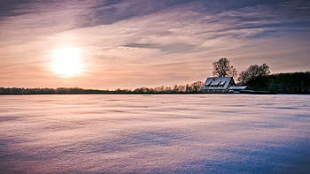Nature, Sun, Clouds, Snow, Small House, Lodge, Drifts, Carpet, Cover, Snowy HD wallpaper