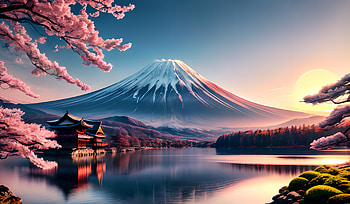 Mount Fuji Reflections: Cherry Blossoms Embrace a Serene Lake Landscape –, Mount Fuji, lake, cherry blossom, landscape, reflection HD wallpaper