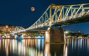 Frankfurt am Main, night, Main River, Eiserner Steg, Frankfurt panorama, Frankfurt cityscape, Iron Bridge, Germany HD wallpaper