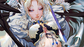 Warrior Angel, blue, wings, angel, sword HD wallpaper