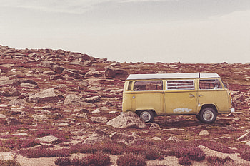Grass, Stones, Cars, Bus HD wallpaper