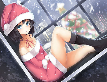 ☃|Christmas Lights|☃, Red Hat, Amazing, Tree, Lovely, Anime, Splendid, Cute, Wonderful, Black Shoes, Red Dress, Girl, Winter, Sweet, Christmas, Snow HD wallpaper