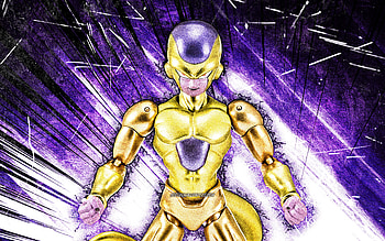 Golden Frieza, grunge art, Dragon Ball, Goruden Furiza Hen, Dragon Ball Super, DBS, Golden Frieza DBS, Resurrection F Saga, violet abstract rays, Frieza, DBS characters, Golden Frieza Dragon Ball HD wallpaper