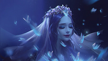 Corpse bride, blue, frumusete, li miao, art, girl, halloween, butterfly, fantasy, flower, luminos, bride, corpse HD wallpaper