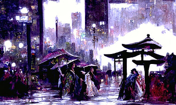 :), purple, art, fantasy, asian, street, aivocado, world, people HD wallpaper