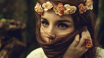 ღ, Model, Eyes, Longhair, Wreath HD wallpaper