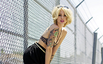 Blonde, tattoo, sexy, model HD wallpaper