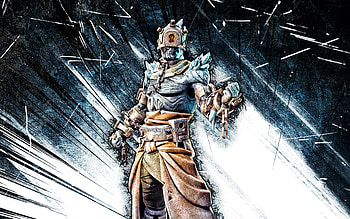 The Prisoner, grunge art, Fortnite Battle Royale, Fortnite characters, blue abstract rays, The Prisoner Skin, Fortnite, The Prisoner Fortnite HD wallpaper