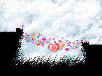 Patiently Waiting For You, colorful, hearts, clouds, sky, snail, male, female HD wallpaper