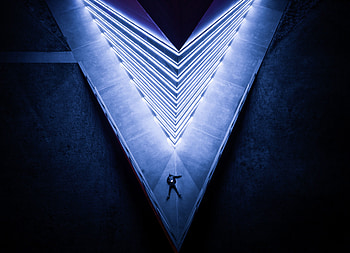 Neon lights, symmetrical, architecture, fantasy HD wallpaper