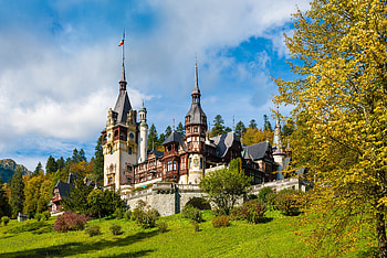 Peles Castle, peles, grass, romania, castle HD wallpaper