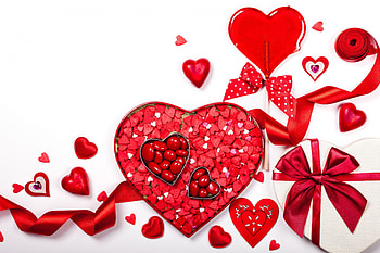 valentines, love, red, romantic, heart, bow HD wallpaper