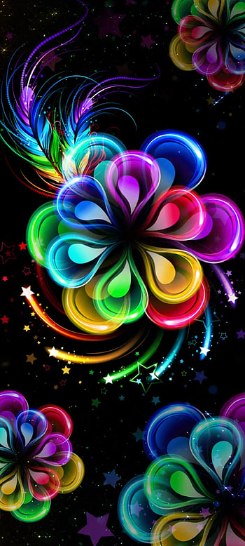 Rainbow mandala, feather, magenta, art, neon HD phone wallpaper