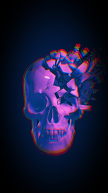 SK 30, broken, pieces, shattered, pink, glitch, white, black, dark, skull HD phone wallpaper