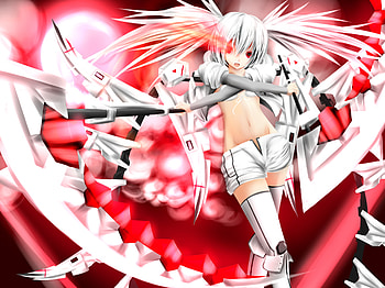 Black Rock Shooter, black, awesome, glow, cute, red eyes, ova, brs, beauty, nice, thighhighs, sexy, white, twintail, hot, beautiful, anime girl, scythe, dead master, anime, pretty, light, white hair, red, cool, weapon, face, fire HD wallpaper