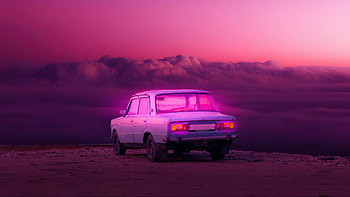 Outrun Ride , outrun, synthwave, retrowave, artist, artwork, digital-art, vintage-cars, pink HD wallpaper