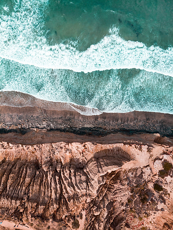 Nature, Sea, Waves, View From Above, Shore, Bank, Cliff HD phone wallpaper