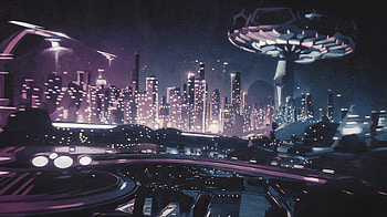 Duotone Dreamscape: Stunning Ultra, duotone, futuristic city, neon lights, Sci Fi, skyline HD wallpaper
