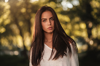 Beautiful, girl model, brunette, bokeh HD wallpaper