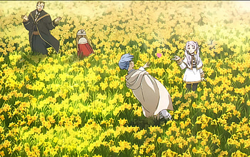 kiss from Friren in the flower meadow HD wallpaper