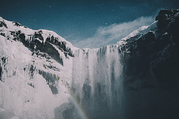 Blue Sky Waterfall Snow Iceland Mountains, mountains, snow, waterfall, sky, nature HD wallpaper