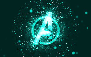 Avengers turquoise logo, , turquoise neon lights, creative, turquoise abstract background, Avengers logo, superheroes, Avengers HD wallpaper