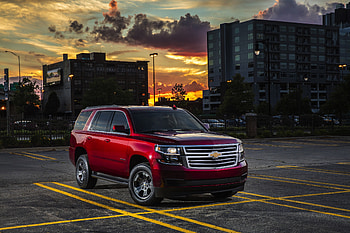 Red, suv, Chevrolet Tahoe, front HD wallpaper