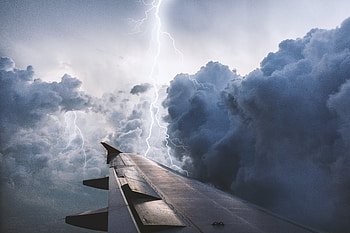 Aircraft, wing, lightning, clouds HD wallpaper