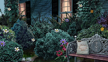 Favorite Place To Relax, bench, kid safe, flowers, fantasy HD wallpaper