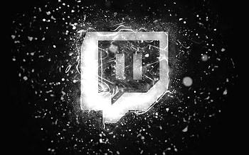 Twitch white logo, , white neon lights, creative, black abstract background, Twitch logo, social network, Twitch HD wallpaper