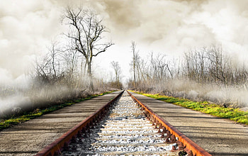railway in autumn mist r, mist, autumn, gravel, road, r, railway, forest HD wallpaper