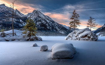 Landscape, mountains, winter, sunset HD wallpaper