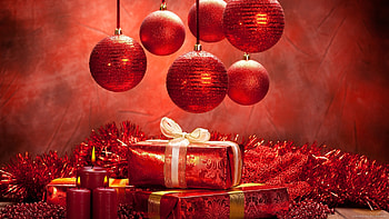 Red Christmas Presents and Balls for HD wallpaper