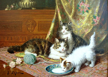 cute kittens with a mother, painting, animals, cats, cute, kittens HD wallpaper