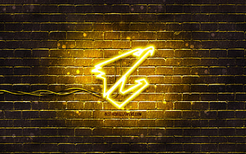 Aorus yellow logo, , yellow brickwall, Aorus logo, brands, Aorus Gigabyte, Aorus neon logo, Aorus HD wallpaper