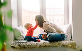Mother and Baby, motherhood, window, love, baby, mother HD wallpaper