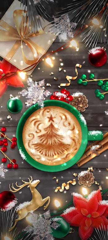 Christmas Gift, gold, red, tableware, nature, festival, merry Christmas, Coffee, gifts HD phone wallpaper