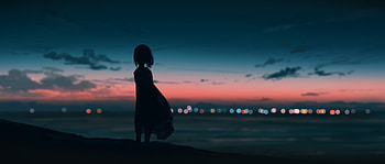 Stilness, alone, sad, silhouette, evening, artist, artwork, digital-art, pixiv HD wallpaper