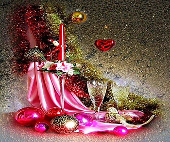 Merry Christmas !, winter, merry christmas, graphy, ornaments, balls, arrangement, beauty, still life, pink, abstract, candle, glasses, flowers, candles HD wallpaper