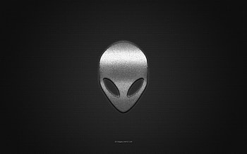 Alienware logo, silver shiny logo, Alienware metal emblem, gray carbon fiber texture, Alienware, brands, creative art, Alienware emblem HD wallpaper