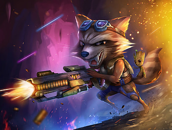 Rocket Raccoon With Baby Groot, rocket-raccoon, baby-groot, artwork, digital-art HD wallpaper