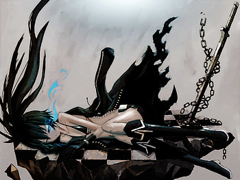Black Rock Shooter, freinds, flames, ibrs, members, long hair, brs, scared, black rock shooter the game, sexy, sword, blue eyes, guns, lonely, black hair, armor, anime, insane black rock shooter, souon HD wallpaper